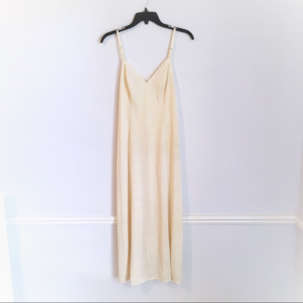 Vintage 80s Full Length Lace Cream Slip Dress